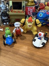 Super Mario Bros Jakks Lot 4 Figures: Mario, Bowser, Toad w/ Karts Loose
