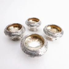 Durgin Sterling Silver Set of 4 Salt Cellars or Dips 11.4ozt Monogrammed