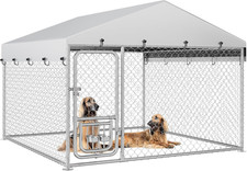 Outdoor Dog Kennel with Rotating Feeder Bowls, 7.5'X7.5' Outdoor Dog Enclosure w