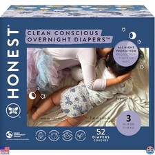 Honest Company Hypoallergenic Overnight Diapers, Fragrance-Free, Size 3, 52