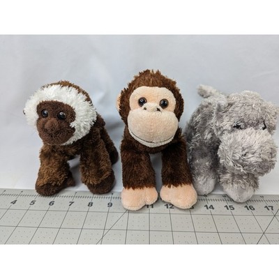 Aurora Monkey Chimp Hippo Plush Lot 6 7 Inch Brown Gray Stuffed Animal Toy