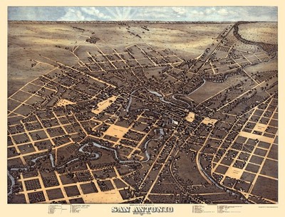 Historic Panoramic View - San Antonio Texas - 1873 - Vintage Wall Art