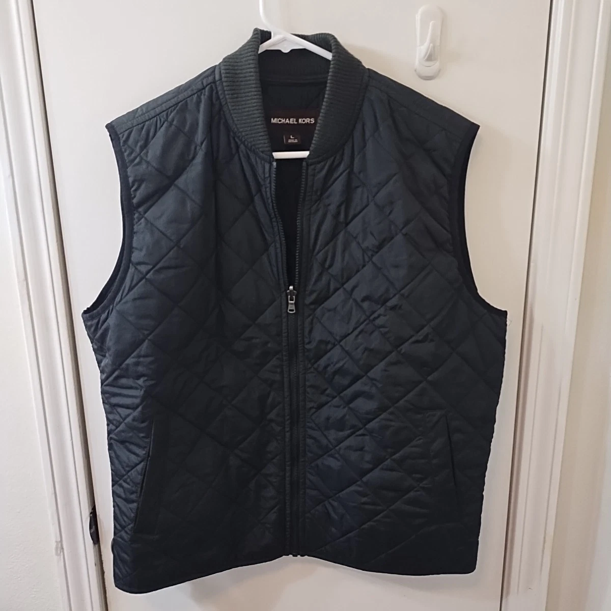 Michael Kors Men's Quilted Vest Ribbed Stand Collar Black Size L