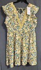 Fashion Women's Yellow Mini Dress Size XL V Neck Boho Floral Print Hippie NWT