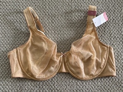 NWT Cacique Unlined Full Coverage Underwire Bra Delicate Lace Overlay Beige 44D