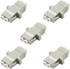 LC to LC Duplex Multimode Fiber Optic Adapter Coupler, 5 Pack in Beige