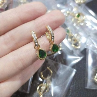 New In GIft Box Chroma teardrop shaped earrings pear cut green gold plated tone