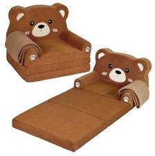 Kids Couch, 2-in-1 Soft Toddler Couch Fold Out with Blanket, Chair Comfy, Bear