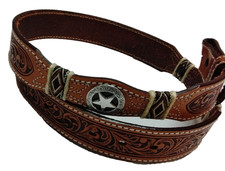 Men's 34 TONY LAMA Tan Hand Tooled Leather Concho Belt C40044