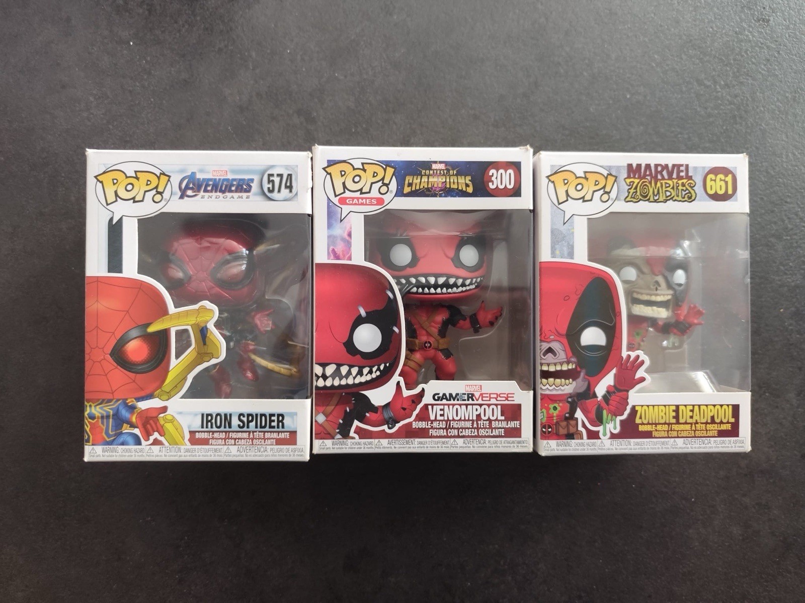 Funko POP Marvel lotto 3: Iron Spider 574, Venompool 300, Z Deadpool 661