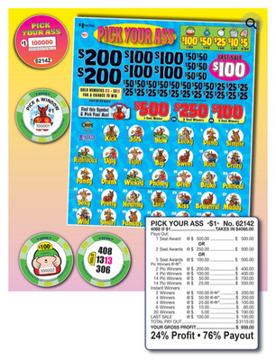 Pull Tab Tickets - Chip - Game - Pick your Ass - 4,068 ct