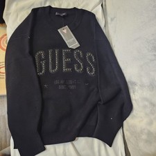 GUESS Black Logo Sweatshirt Rhinestone Front ...