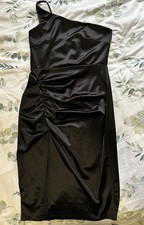 Windsor Women’s Black Rouched Fitted Slit One Shoulder Bodycon Satin Dress M