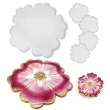 13'' Large Floral Tray Mold + 4'' Flower Geode Coaster Silicone Molds (No Des...