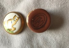Vintage Bilston Miniature Cat & Kitten Trinket Pill Pot Ornament 2-3 Cm width