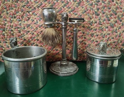 Concord 6-Piece Lionhead Pewter Lion head Shaving Set Brush, Razor, Stand, Mug+