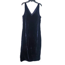 Banana Republic Velvet V-Neck Shift Dress Navy Blue Womens Tall Sz 8 Dark Violet