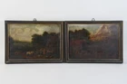 Q99B20- Pair of Old Master Genre Paintings Solemn Scene 18th Century