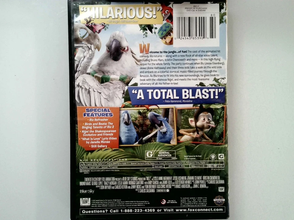 Rio 2 DVD 2014 Animated Family Comedy Anne Hathaway Jesse Eisenberg Foto 2 de 2