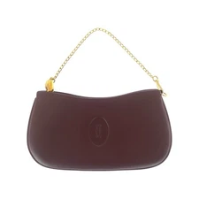 CARTIER Must Line Handbag accessory pouch Wine Red Gold Hardware leather