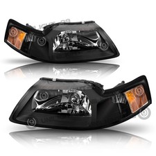 For 1999-2004 Ford Mustang Black Housing Headlights Headlamps Pair Leftright