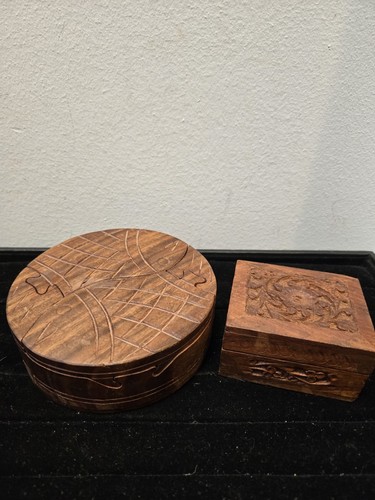 Handcrafted Wood Items Fish Puzzel Box, Small Hindged Floral Wood Box