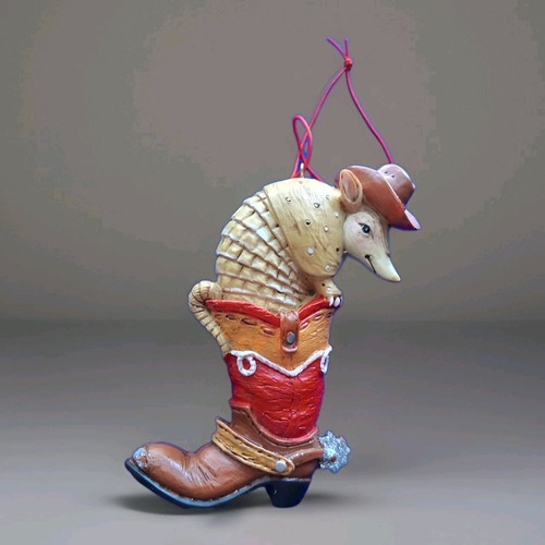 Armadillo Wearing a Hat inside a Cowboy Boot Cute Christmas Holiday Ornament