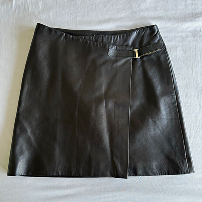 Jenne Maag Womens P Black Genuine Leather Wrap Mini Skirt Buckle USA