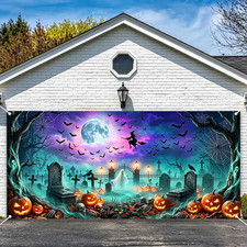 Halloween Garage Door Banner 13 6FT Spooky Graveyard Witch Pumpkin Ghost Skull G