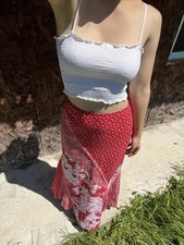 Vintage Red Floral Patchwork Maxi Skirt Size M