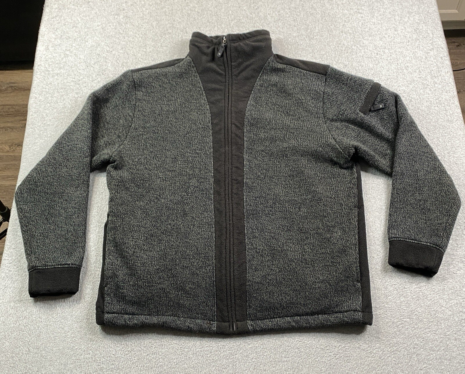 Woolrich Sweater Jacket Mens Large Full Zip Knit Gray Workwear Outdoor Distress*