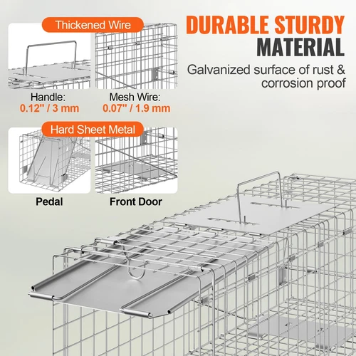 VEVOR Live Animal Cage Trap 24" x 8" x 8" Humane Cat Trap Cats Squirrels Mouse - Picture 4 of 12