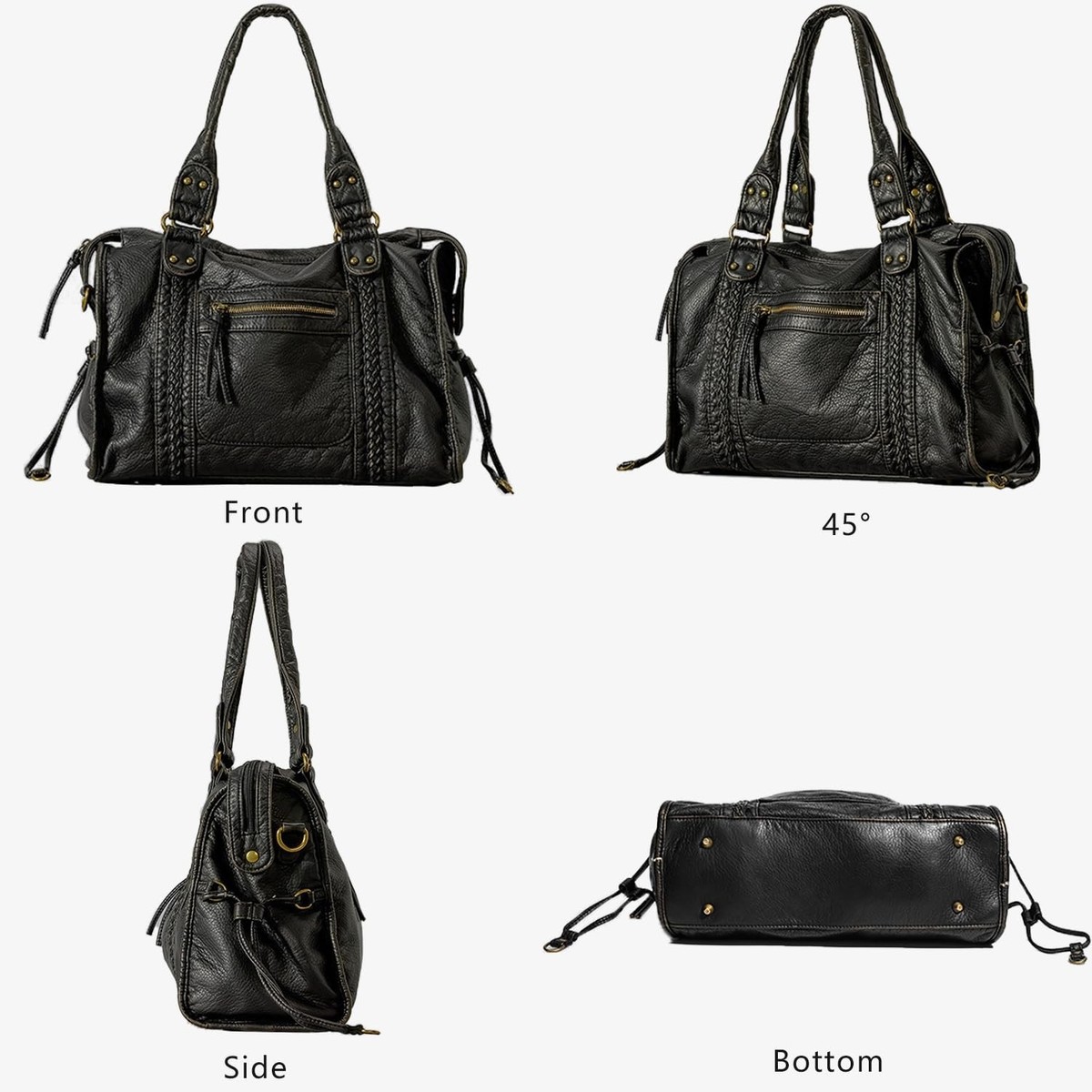 Women's City Bag Large Vintage Y2K Tote Bag Washed Leather Grunge