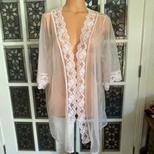 VTG Pandora Robe Pink Chiffon Sheer Nylon Lace Trim Babydoll Nightie