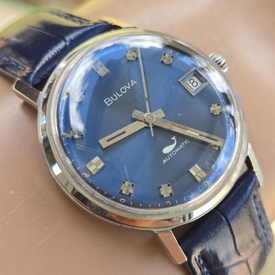 Vintage BULOVA sea king men's automatic watch 11ANACD Blue dial 1970