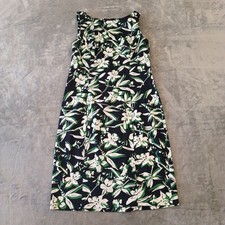 Chaps Sheath Dress Size 4 Green Black Floral Knee Length Sleeveless Slit