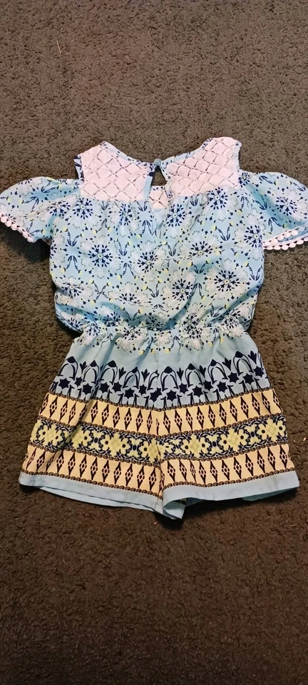 Conjunto corto de una pieza floral turquesa manga corta 5 para niñas Foto 4 de 4