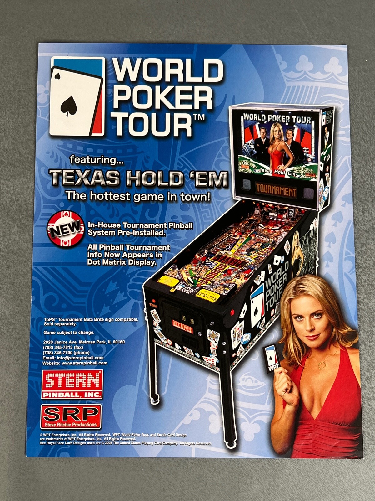 World Poker Tour Flyer New NOS PROMO Stern Pinball Machine Art Artwork Retro