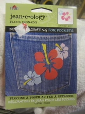 1 Jean-e-ology flock Iron-On Heart Patch New,retro flower hippie look VTG
