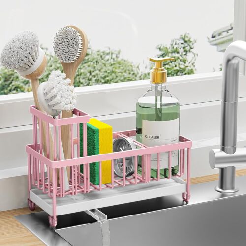 Sponge Holder for Kitchen Sink, Sink Caddy with High Brush Holder, Kitchen Sink