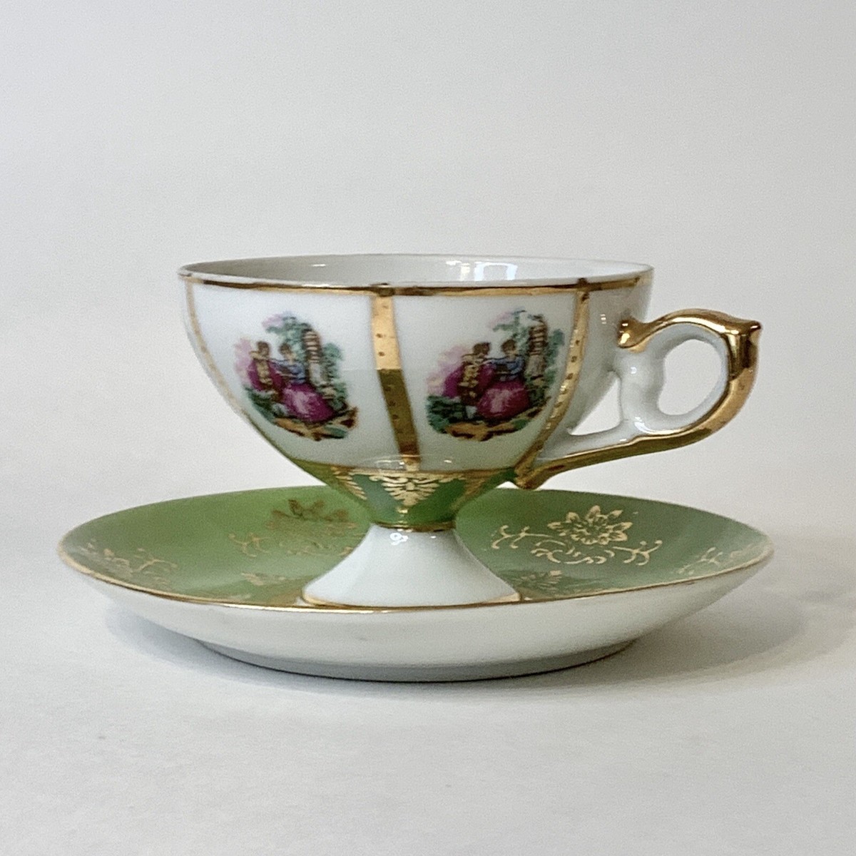 trina Demitasse Teacup Saucer Set Victorian Courting Couple Theme  display picture 1