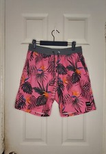 Hurley Phantom Hybrid Board Shorts Mens Size S Floral Gray Pink Back Pocket