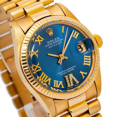 Rolex Datejust 31mm Blue Roman Dial Yellow Gold Fluted Bezel
