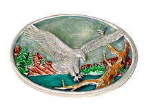 Siskiyou Belt Buckle Eagle Pewter Lake Mountains Trees Oval Williams Oregon A-15