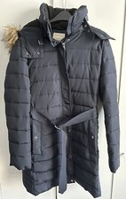 Esprit Navy Quilted Coat With Detachable Faux Fur Trimmed Hood - Size L (/m)