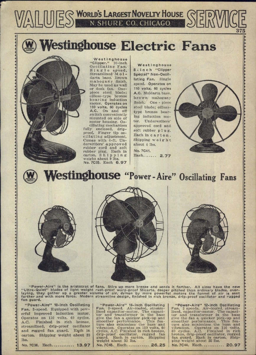 1938 PAPER AD Westinghouse Electric Fan Power-Aire Oscillating