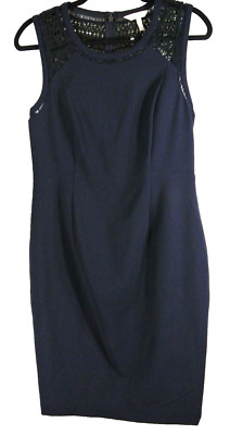 NEW Rebecca Taylor Shift Dress with Lace in Navy/Black - Size 6  #D505