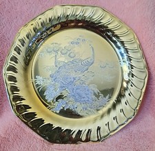 Gold and Silver Embossed 10 Sided Plate Made in Japan Peacock Floral Design Deca