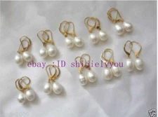 Wholesale 10 Pairs 7-8mm White Freshwater Pearl Gold Plated Leverback Earrings