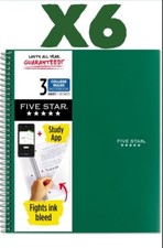Five Star 3-Subject Spiral Notebook College Rule 150 Sheet Ea Green 6 PK GWP